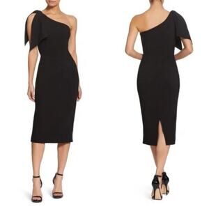 NWT DRESS THE POPULATION Tiffany Black One Shoulder Cocktail Dress Size Medium